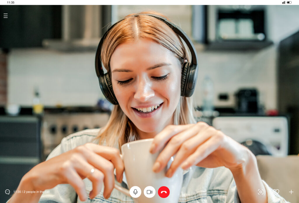 Young business woman on a work video call while staying at home.